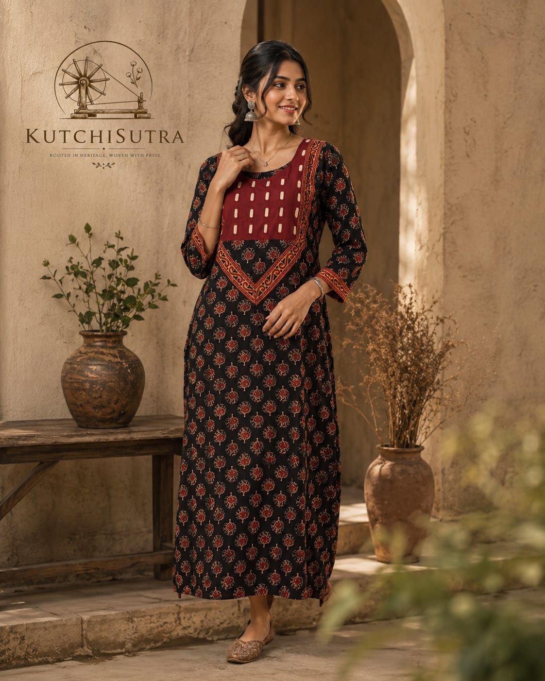 KutchSutra Elegant Ajrakh Print Straight Kurta
