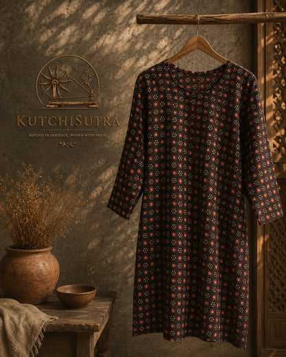 Traditional Indigo & Madder Red Geometric Block Printed Kurti