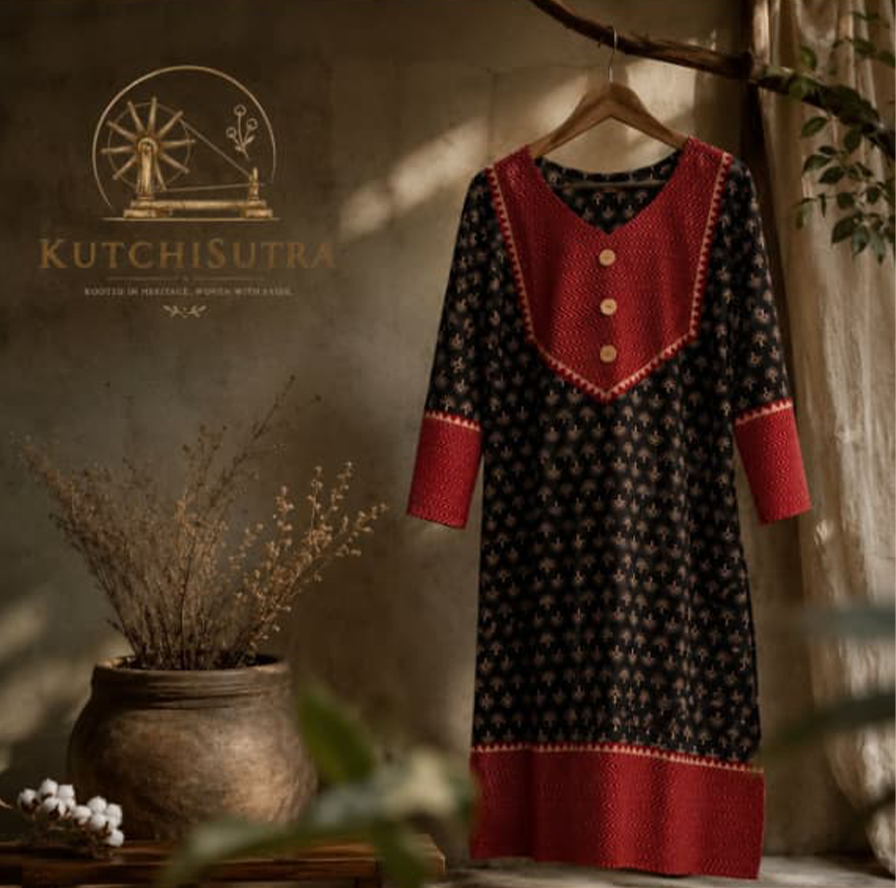 Elegant Festive Wear Black Kurti with Contrast Embroidered Yoke