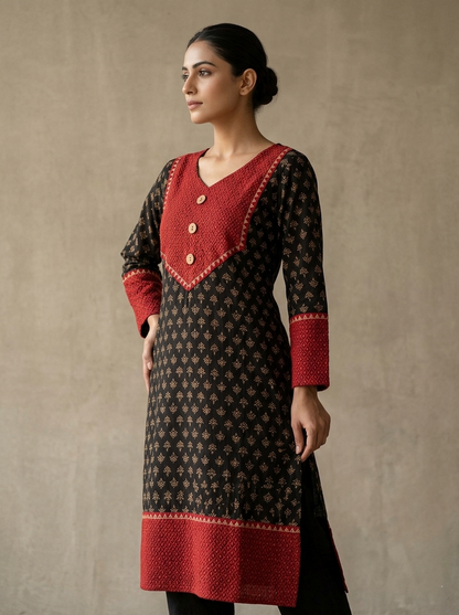 Elegant Festive Wear Black Kurti with Contrast Embroidered Yoke