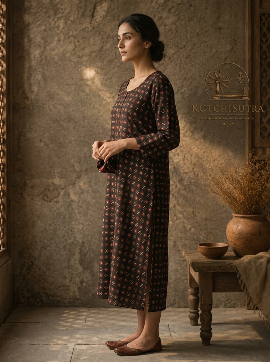 Traditional Indigo & Madder Red Geometric Block Printed Kurti