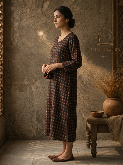 Traditional Indigo & Madder Red Geometric Block Printed Kurti