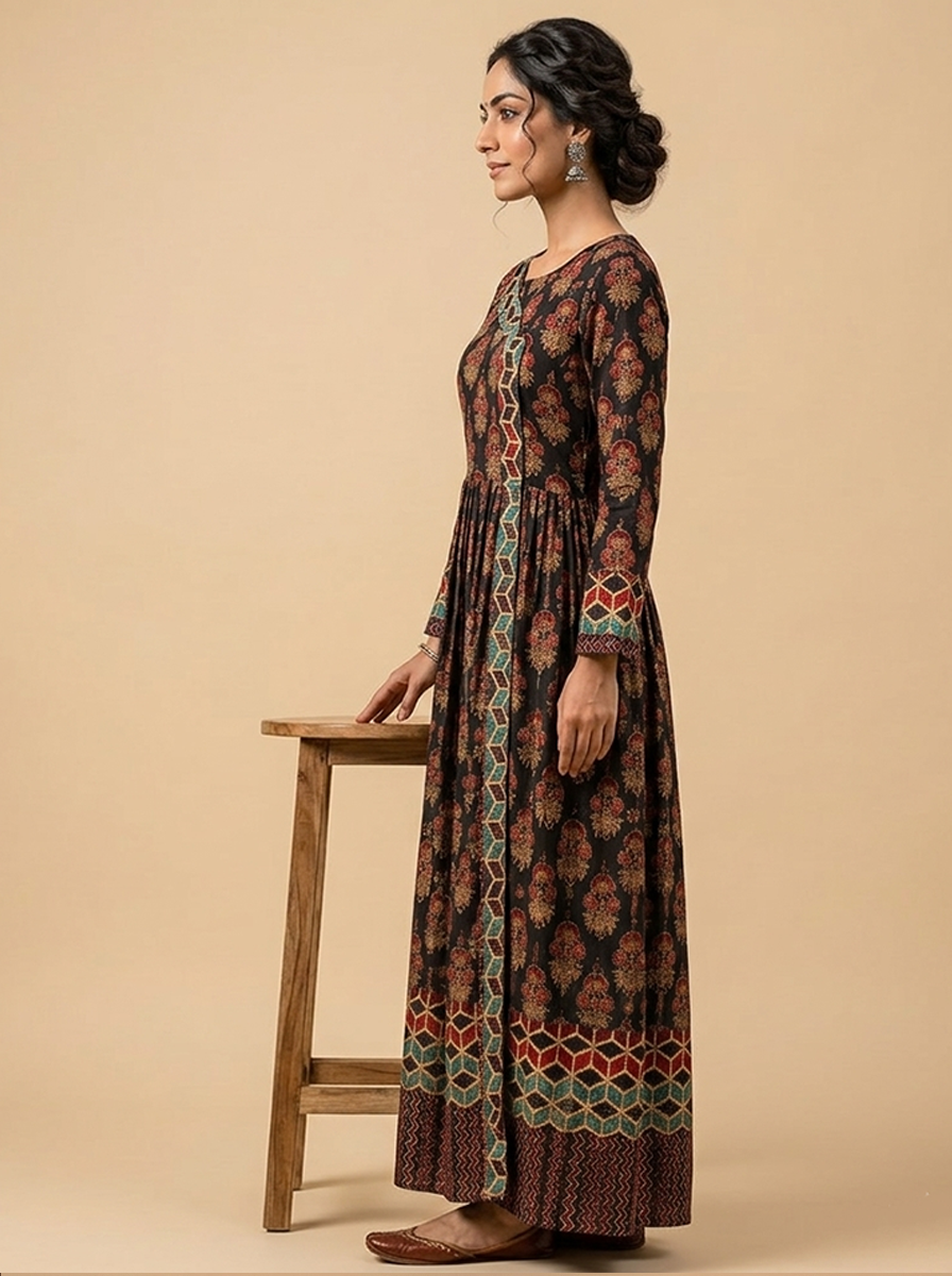 Kutchisutra Women's Printed & Embroidered Angrakha (Long Kurti)