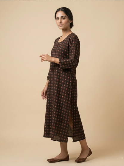 Traditional Indigo & Madder Red Geometric Block Printed Kurti