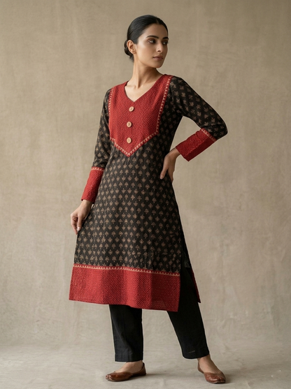 Elegant Festive Wear Black Kurti with Contrast Embroidered Yoke